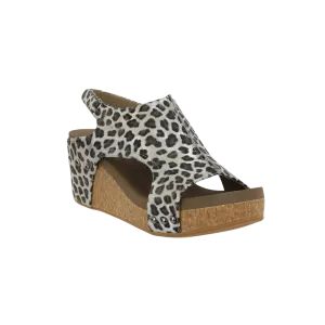 Corky's Women's Carley Metallic Leopard Wedge Silver Casual Sandals