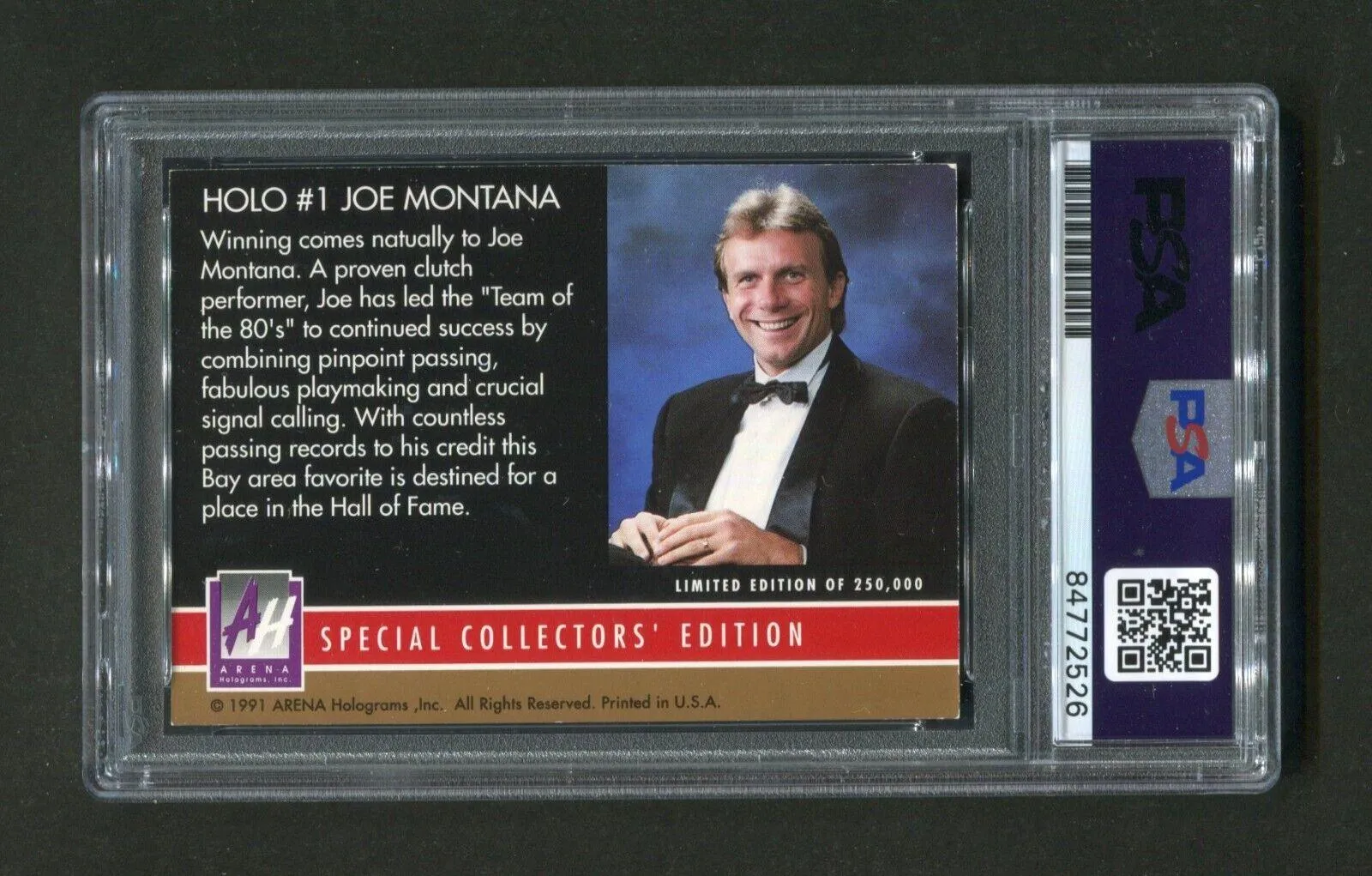 1991 Arena Holograms Joe Montana #1 PSA/DNA GEM MINT 10 Signed Football Card