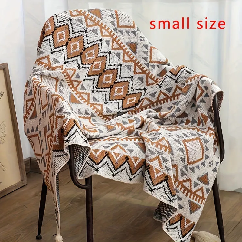 1pc Geometric Pattern With Tassel Bohemian Blanket, Nap Blanket, Sofa Throw Blanket, Air Conditioning Blanket Ramadan