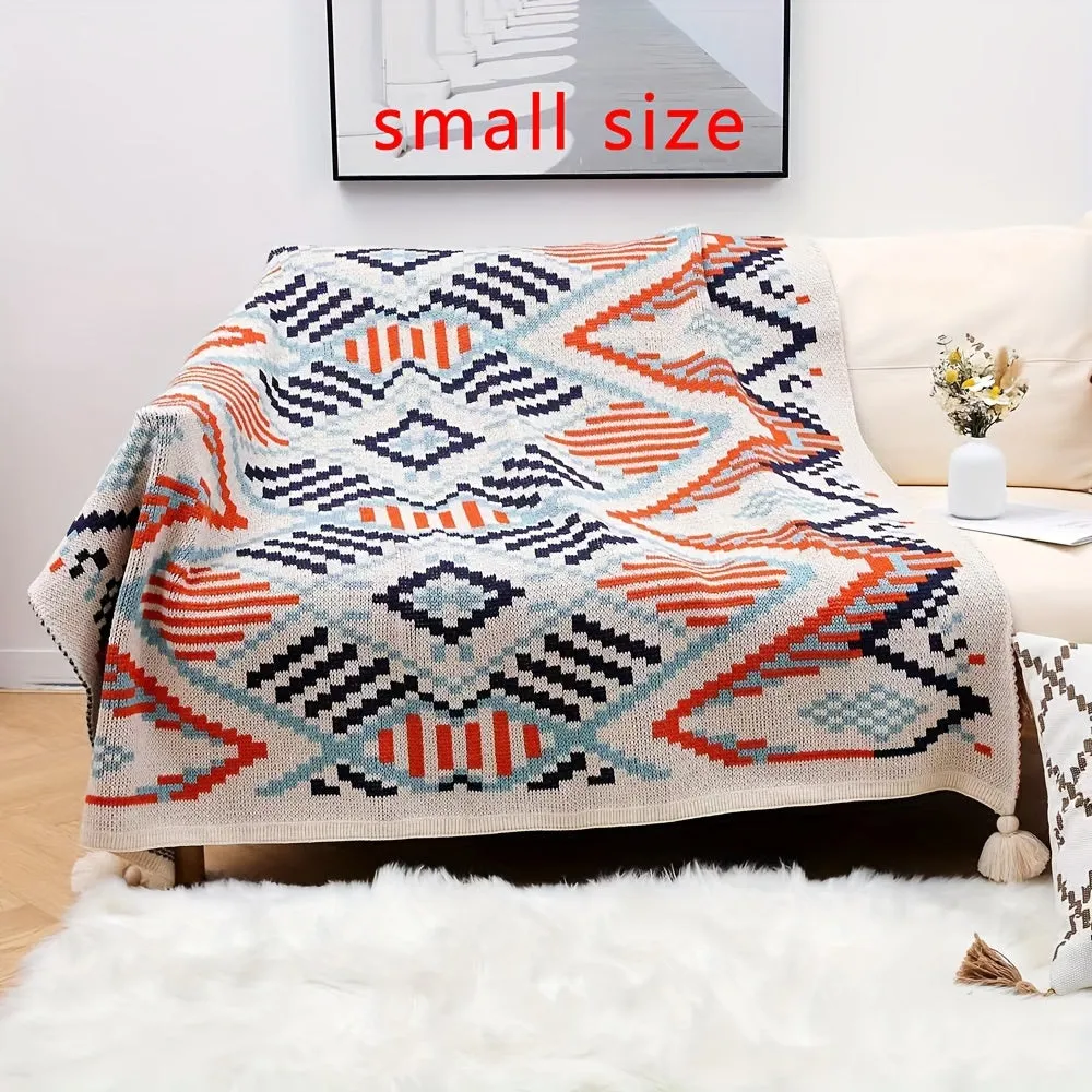 1pc Geometric Pattern With Tassel Bohemian Blanket, Nap Blanket, Sofa Throw Blanket, Air Conditioning Blanket Ramadan