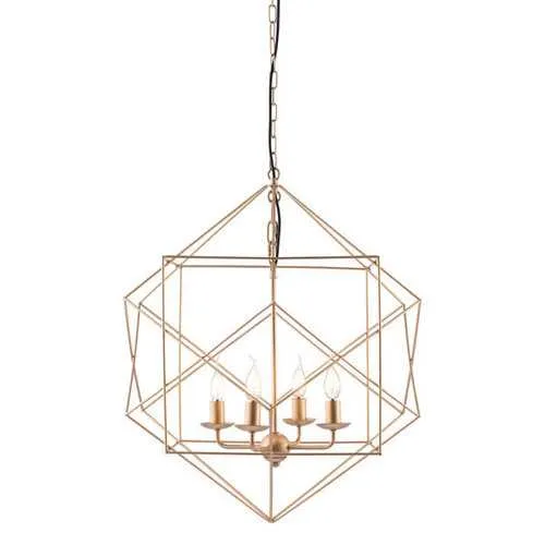 24.8" X 24.8" X 72.8" Gold Painted Metal Ceiling Lamp