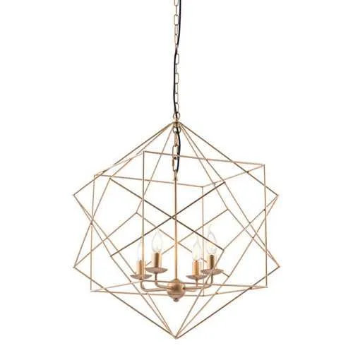 24.8" X 24.8" X 72.8" Gold Painted Metal Ceiling Lamp