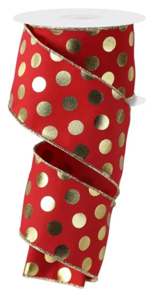 2.5" Metallic Polka Dot Ribbon: Red/Gold - 10yds