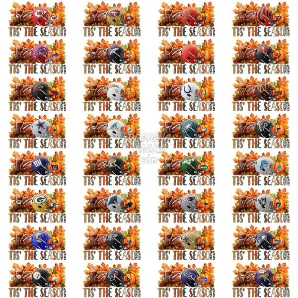 32 Autumn Fall Halloween Football Teams Designs Bundle PNG