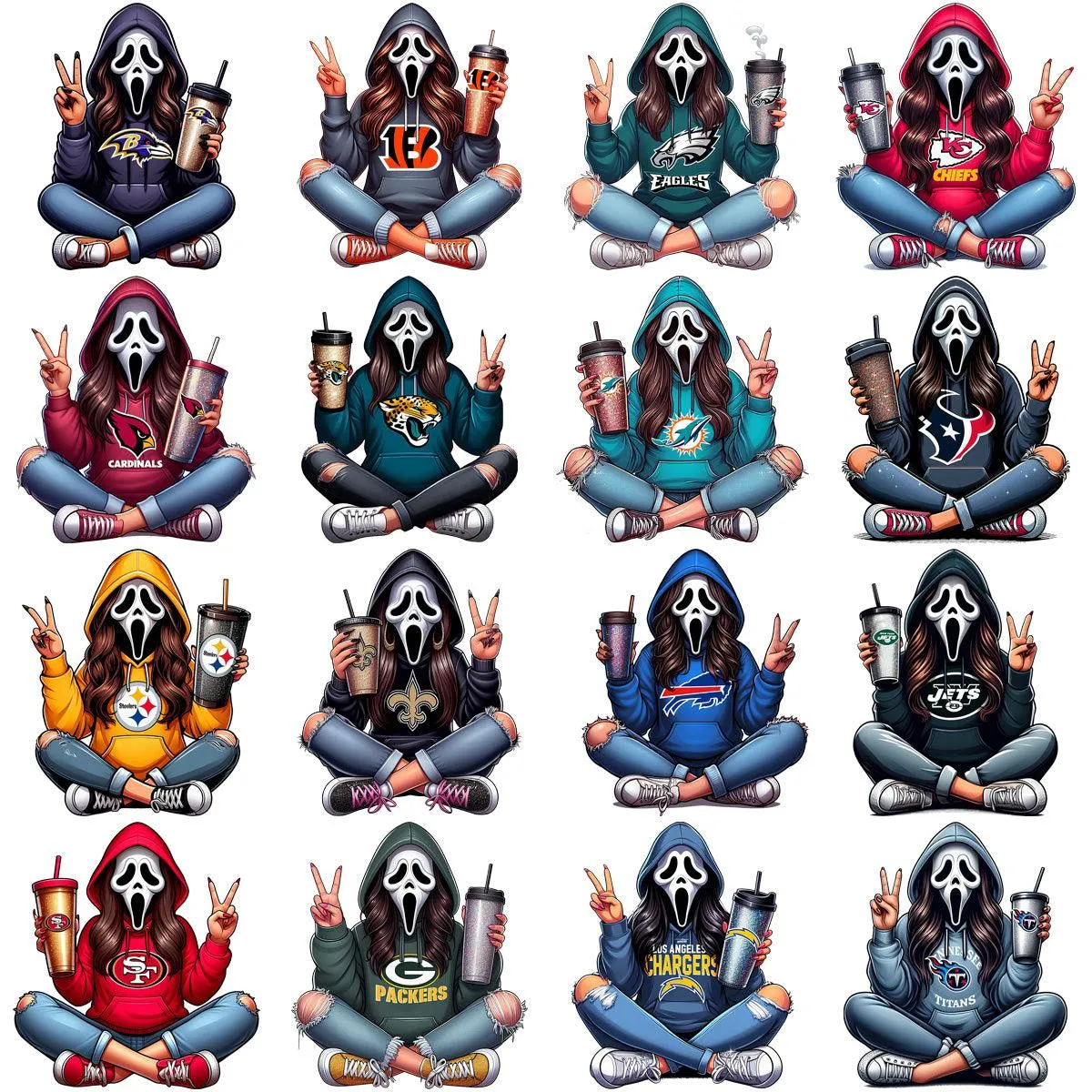 32 Movie Ghost Girl Football Designs Bundle PNG