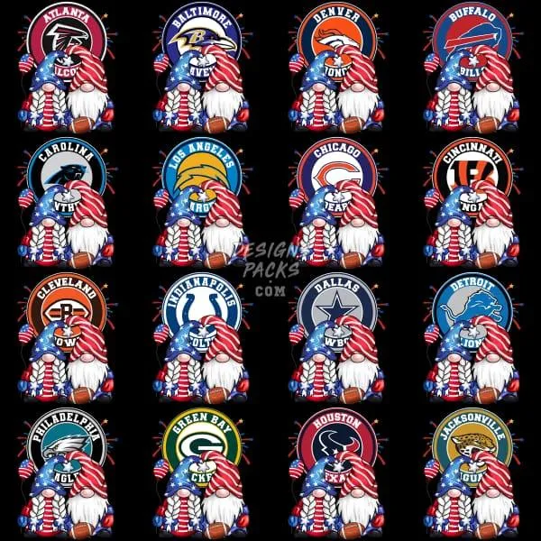 32 Patriot 4th of July Football Teams Designs Bundle PNG