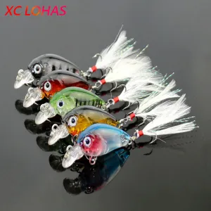 3.6cm 4g Fishing Lures Crank Baits Mini Crankbait 3D Fish Eye Artificial Lure Bait with Feather Lifelike Fake Lure CB028