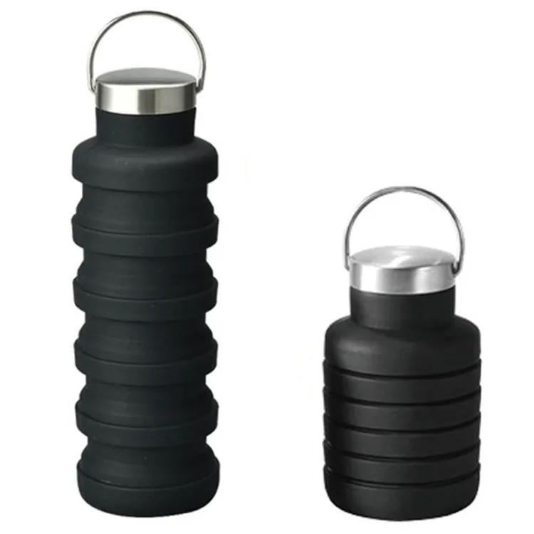 500ml Outdoor Sports Silicone Telescopic Cup Portable Foldable Travel Water Kettle(Black Handle Lid)