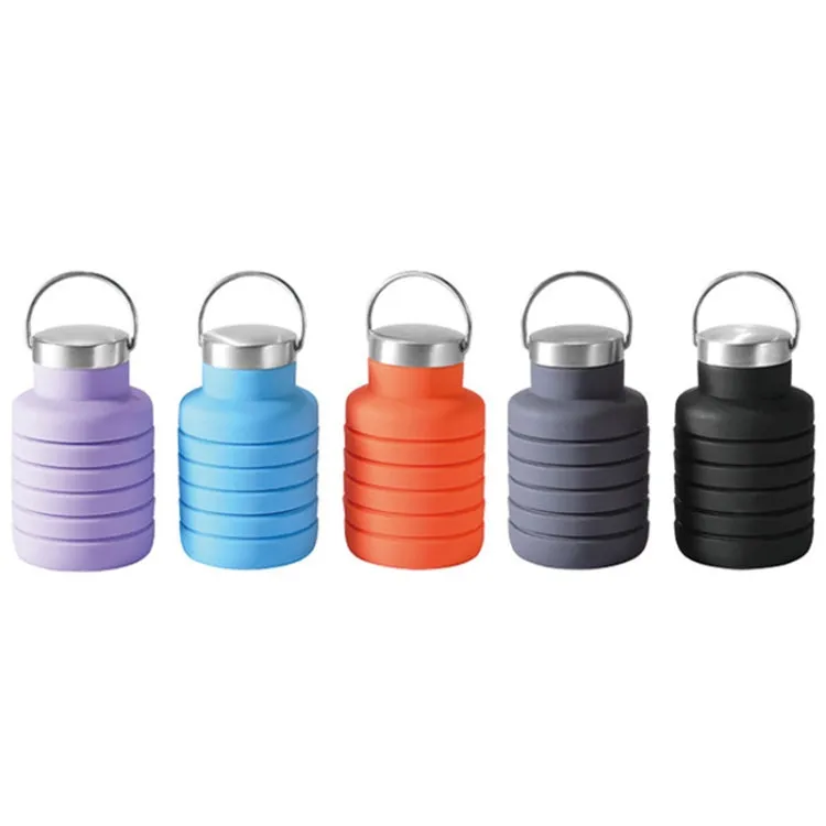 500ml Outdoor Sports Silicone Telescopic Cup Portable Foldable Travel Water Kettle(Black Handle Lid)