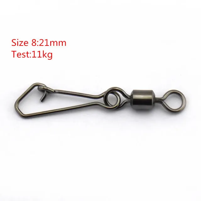 50pcs/lot Stainless Steel Fishing Bearing MS QL Swivels Interlock Rolling Swivel with Hooked Snap  Fishing Hook Connector Tackle