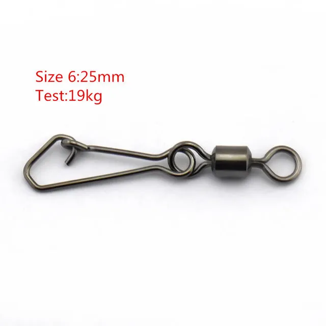 50pcs/lot Stainless Steel Fishing Bearing MS QL Swivels Interlock Rolling Swivel with Hooked Snap  Fishing Hook Connector Tackle