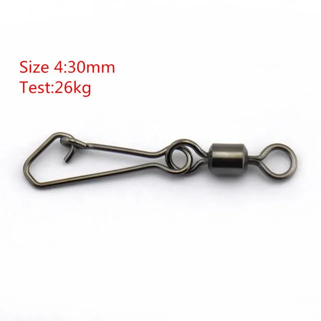 50pcs/lot Stainless Steel Fishing Bearing MS QL Swivels Interlock Rolling Swivel with Hooked Snap  Fishing Hook Connector Tackle