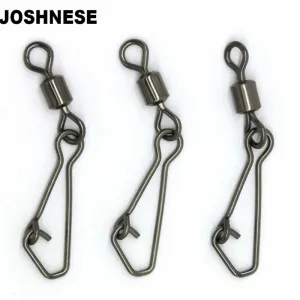 50pcs/lot Stainless Steel Fishing Bearing MS QL Swivels Interlock Rolling Swivel with Hooked Snap  Fishing Hook Connector Tackle