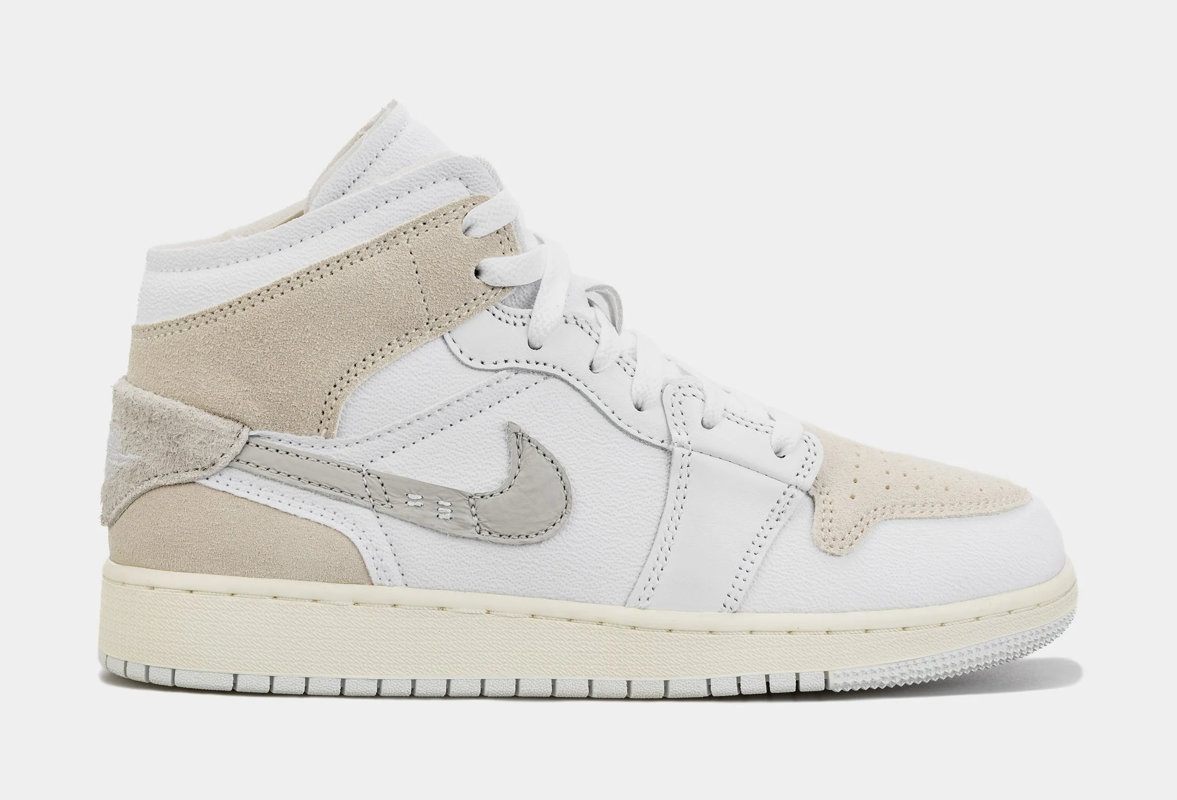 Air Jordan 1 Retro Mid SE Craft Grade School Lifestyle Shoes (Beige/Grey)