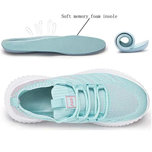 Akk Womens Athletic Walking Shoes - Memory Foam Lightweight Tennis Sports Shoes Gym Jogging Slip On Running Sneakers Blue-Pink Size 9.5