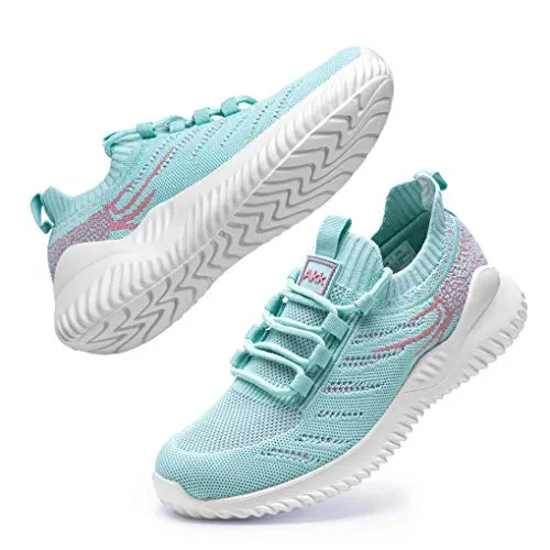 Akk Womens Athletic Walking Shoes - Memory Foam Lightweight Tennis Sports Shoes Gym Jogging Slip On Running Sneakers Blue-Pink Size 9.5