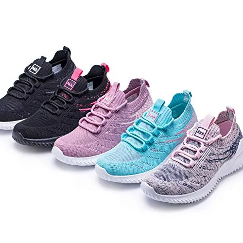 Akk Womens Athletic Walking Shoes - Memory Foam Lightweight Tennis Sports Shoes Gym Jogging Slip On Running Sneakers Blue-Pink Size 9.5