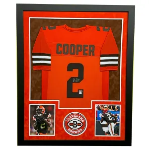 Amari Cooper Signed Cleveland Orange Custom Double-Suede Framed football Jersey (JSA)