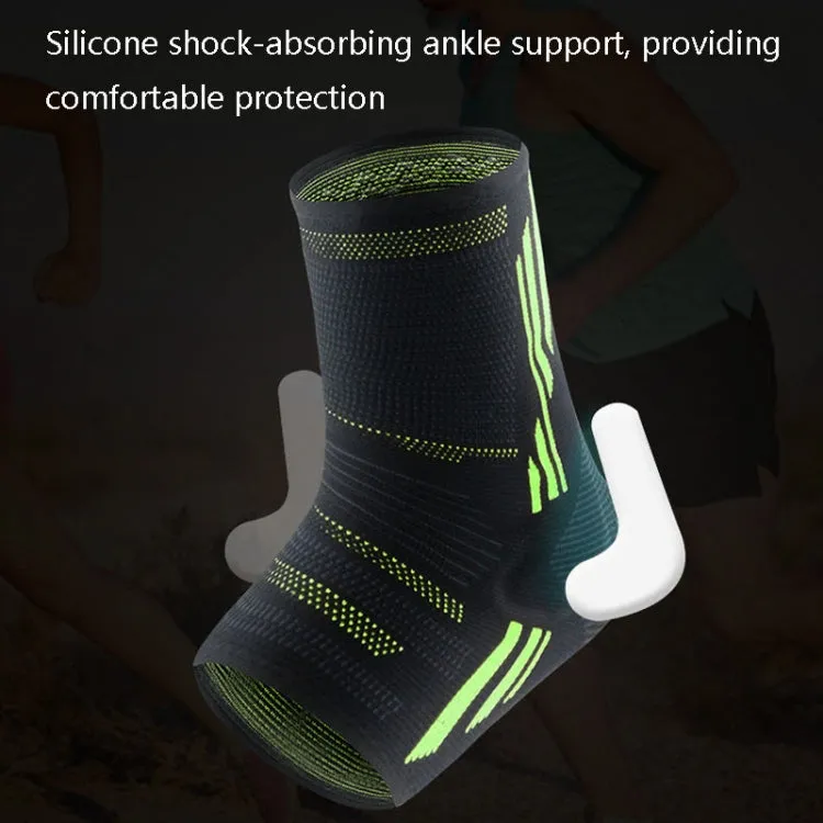 Anti-Sprain Silicone Ankle Support Basketball Football Hiking Fitness Sports Protective Gear, Size: M (Black Green)