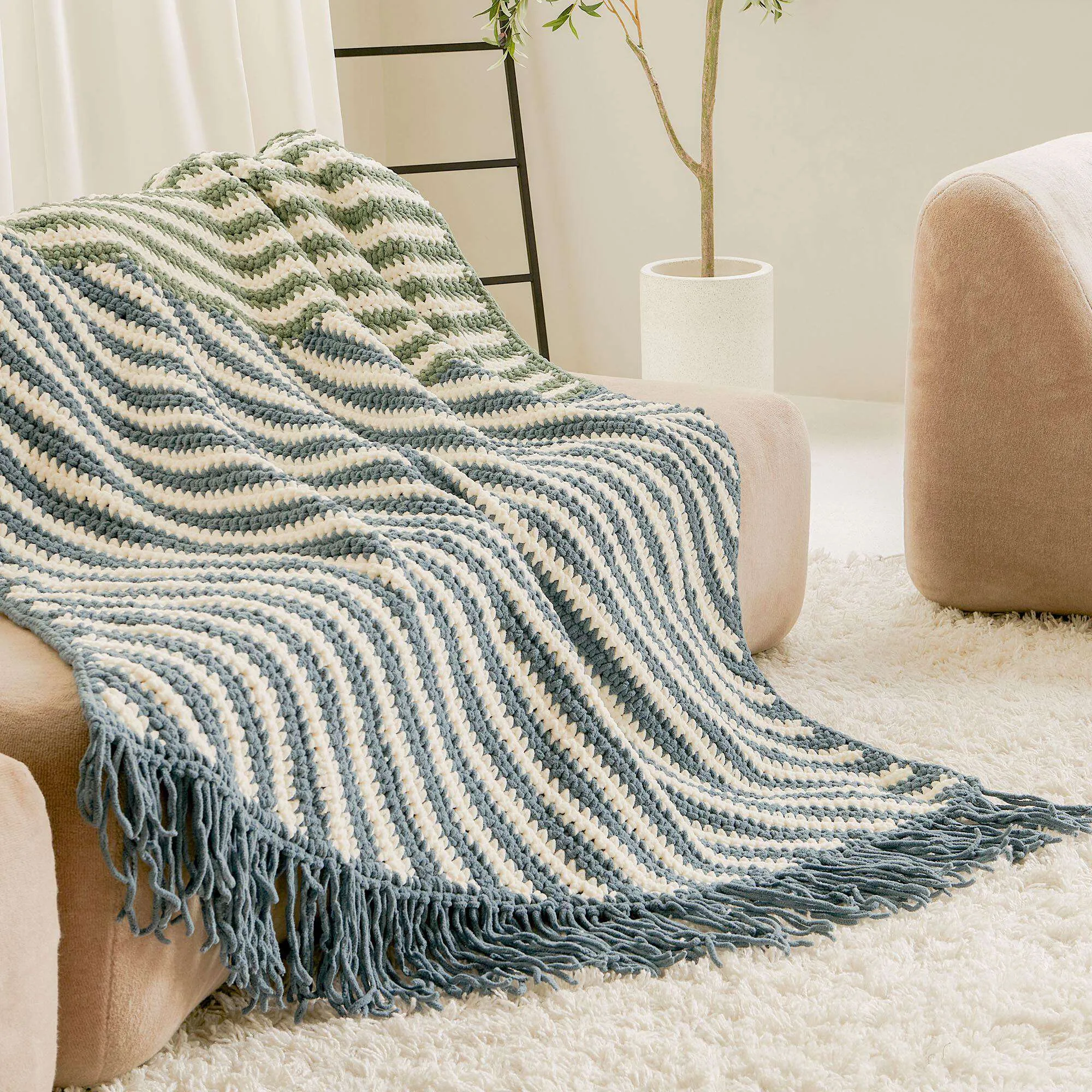 Bernat Geometric Intersection Striped Crochet Blanket