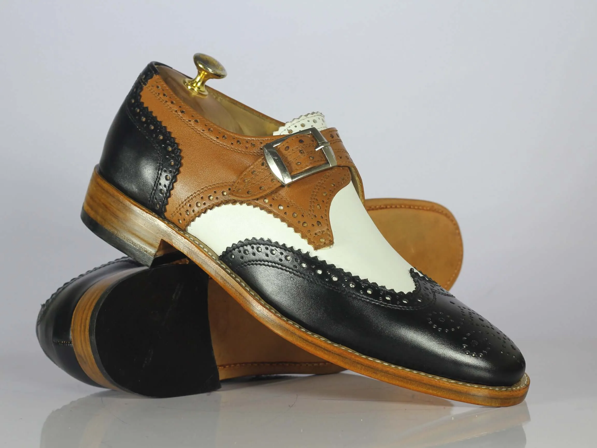 Bespoke Multi Color Leather Wing Tip Buckle Up Shoe for Men's