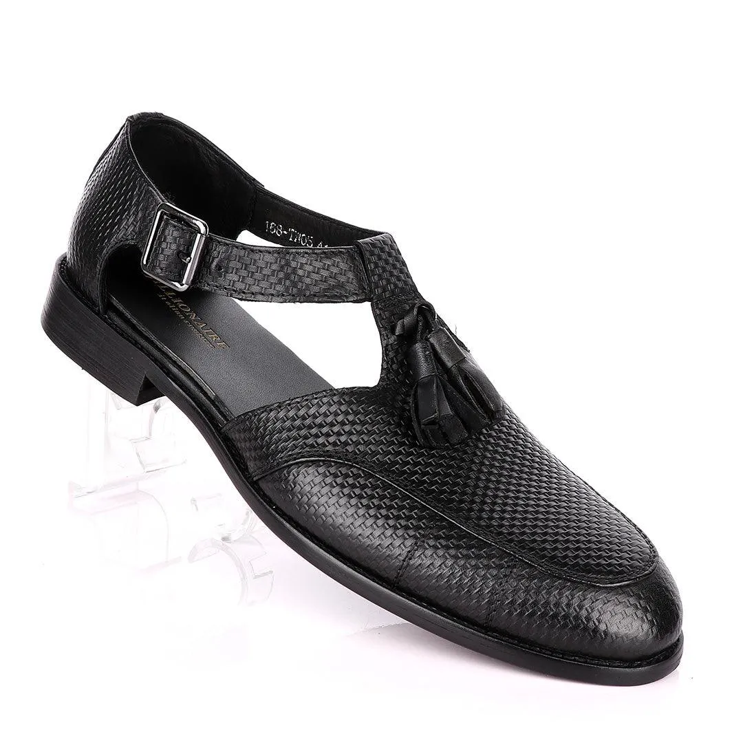 Billionaire Exotic Black Weaven with Tassel Cover Leather Sandal