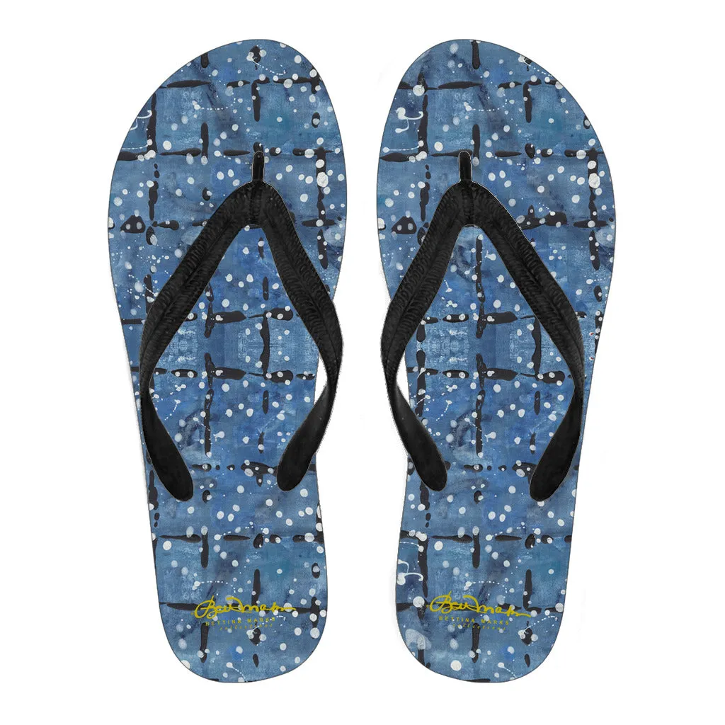 Blu&White Dotted Plaid Flip Flops