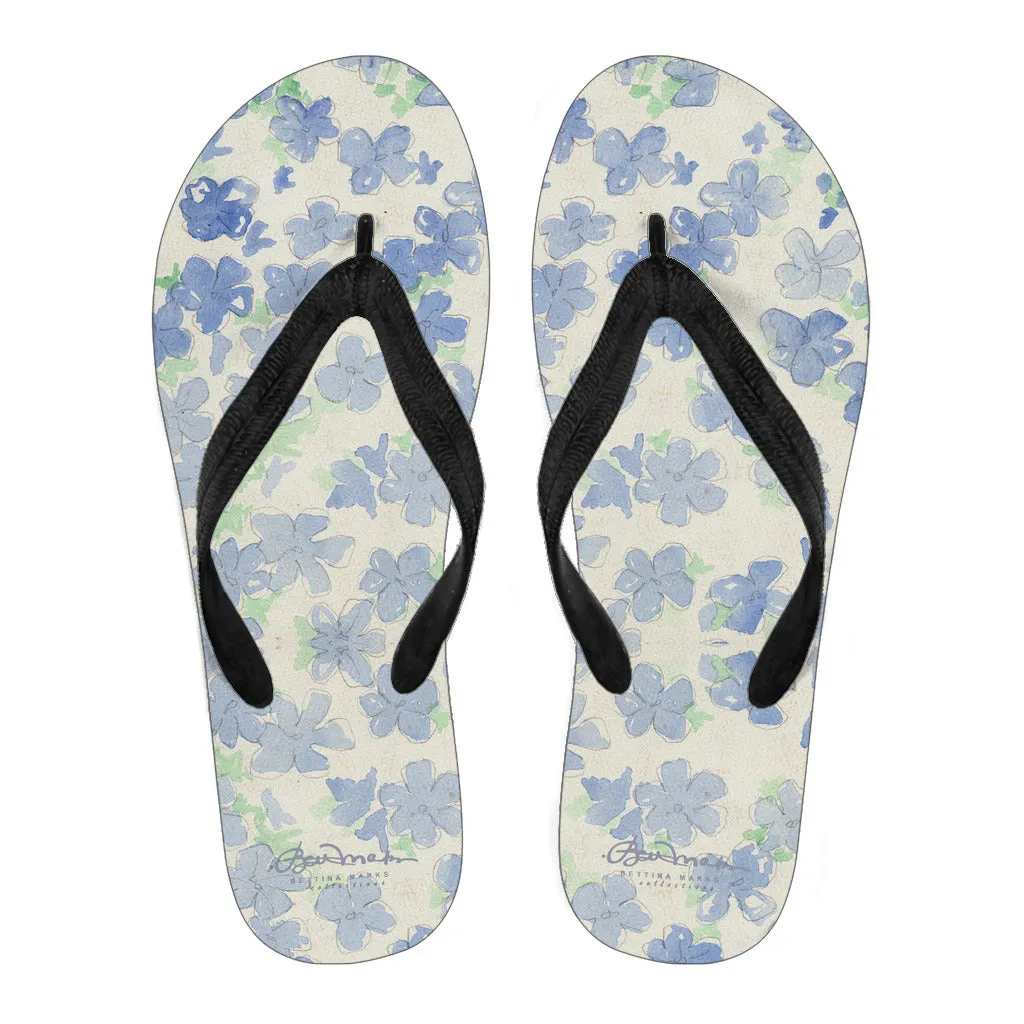 Blu&White Watercolor Floral Flip Flops