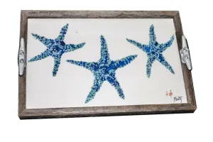 Blue Starfish Driftwood Tray