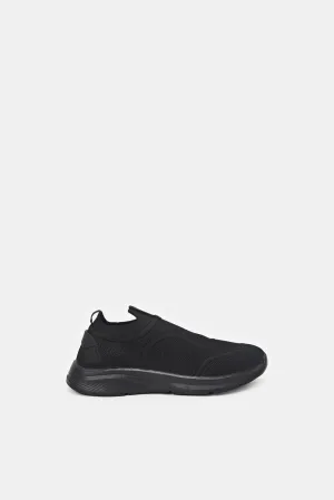 Boys Black Knitted Slip On Sneakers