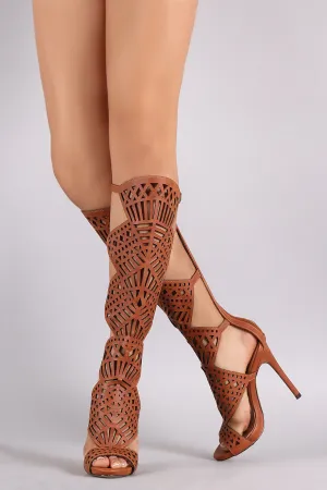 Buckled Geometric Cutout Open Toe Stiletto Heel