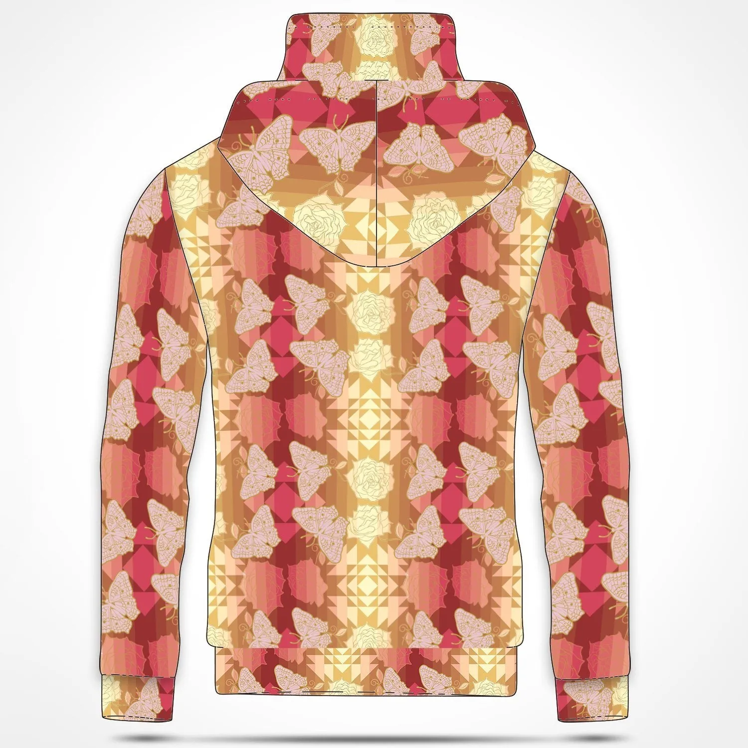 Butterfly and Roses on Geometric Hoodie with Face Cover