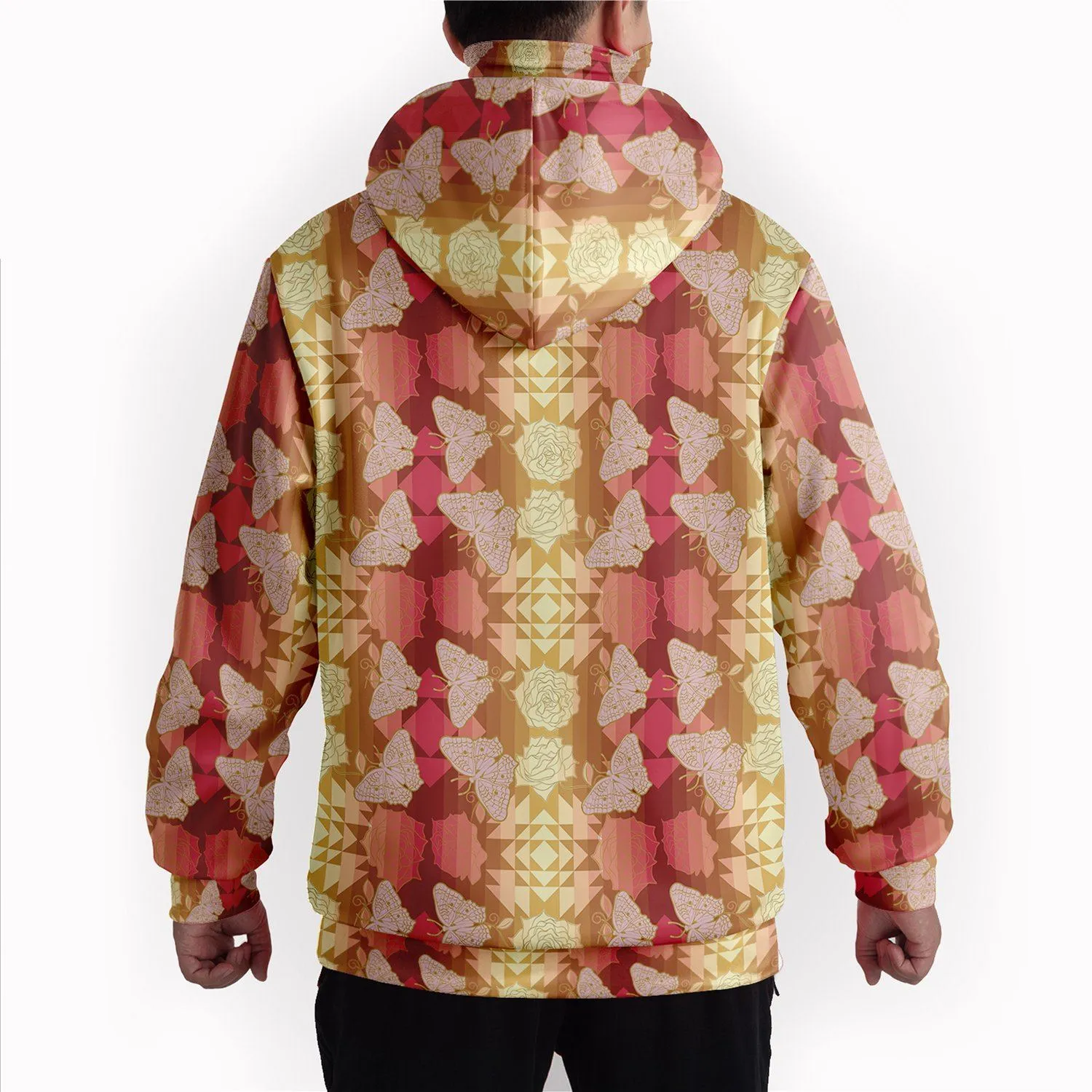 Butterfly and Roses on Geometric Hoodie with Face Cover