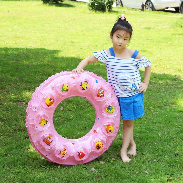 Cartoon Pattern Double Airbag Thickened Inflatable Swimming Ring Crystal Swimming Ring, Size:60 cm(Yellow)