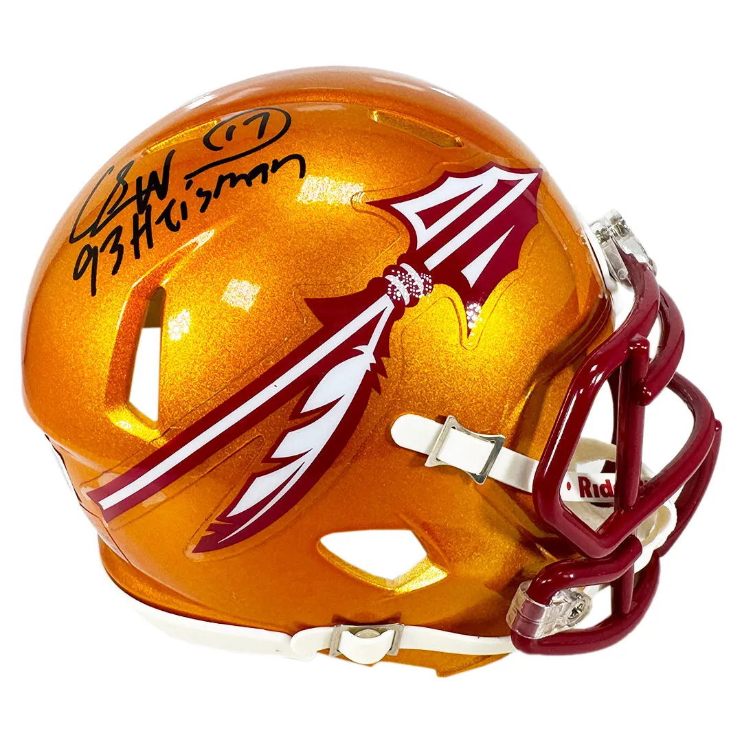 Charlie Ward Signed 93 Heisman Inscription Florida Seminoles Flash Mini Football Helmet (Beckett)