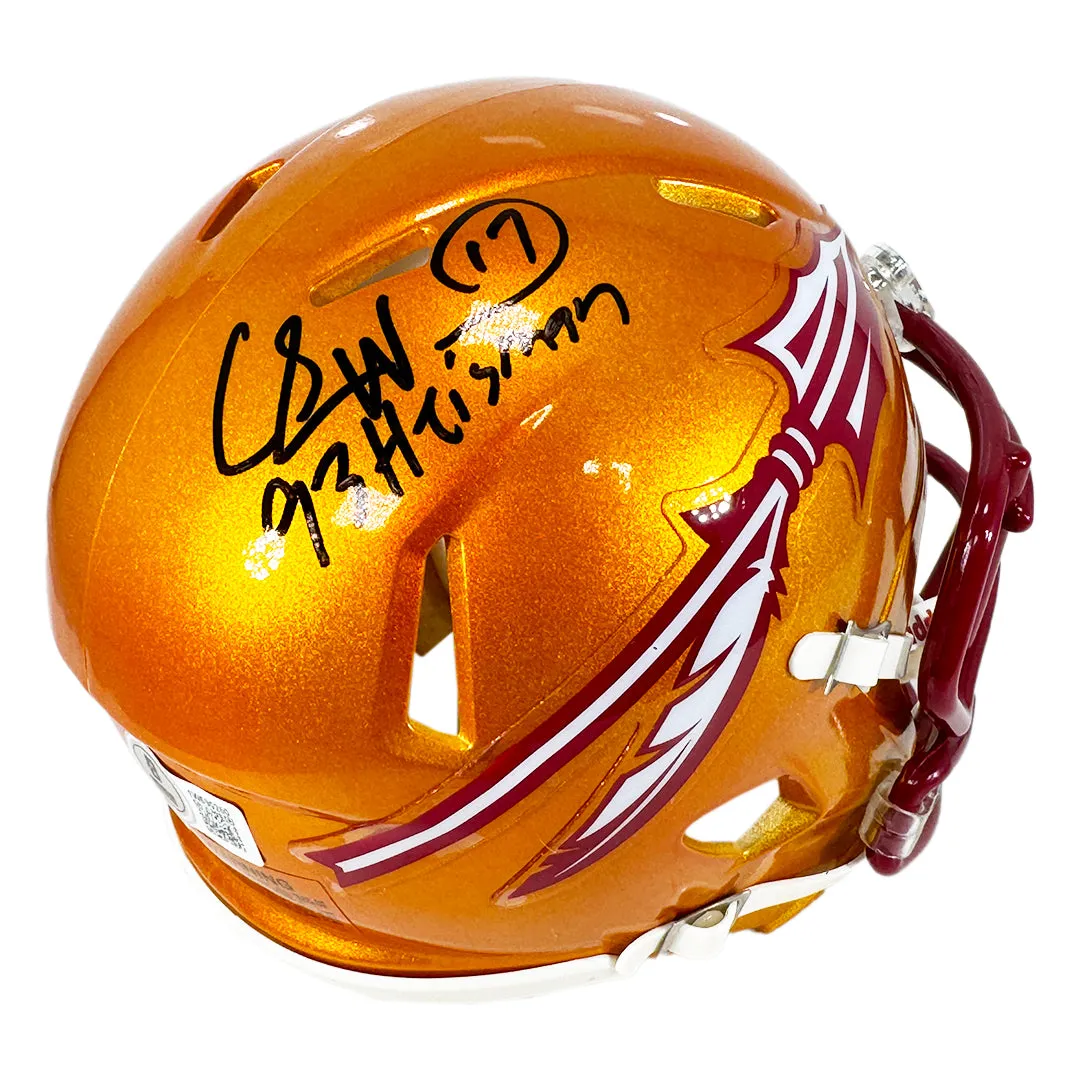 Charlie Ward Signed 93 Heisman Inscription Florida Seminoles Flash Mini Football Helmet (Beckett)