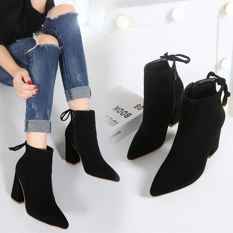 Cheap Ankle Boots Bandage Thick High-heeled Shoes For Ladies Martin Boots