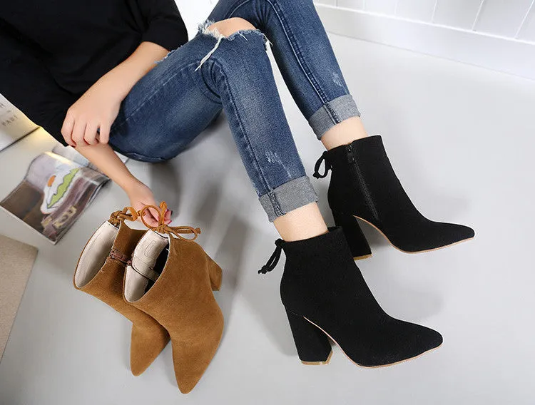 Cheap Ankle Boots Bandage Thick High-heeled Shoes For Ladies Martin Boots