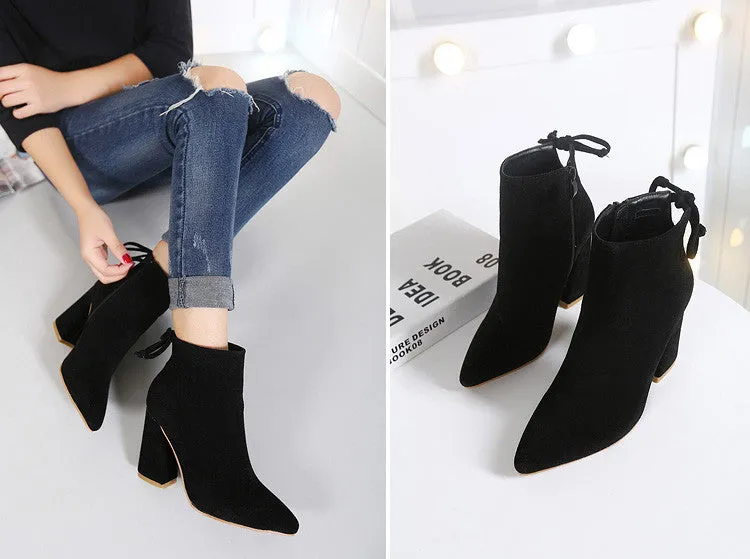 Cheap Ankle Boots Bandage Thick High-heeled Shoes For Ladies Martin Boots