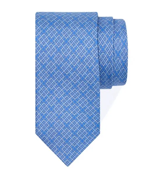 Check Gancini Print Silk Tie Light Blue