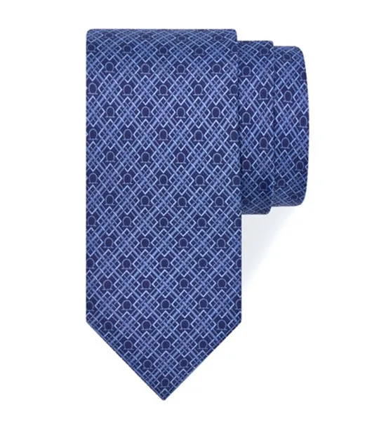 Check Gancini Print Silk Tie Navy Blue