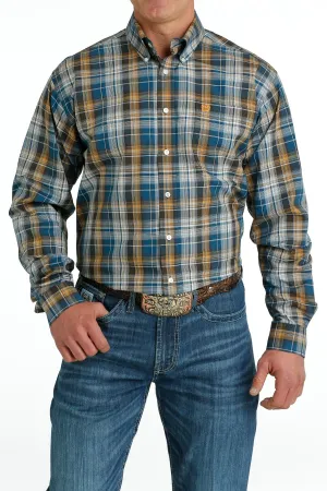 Cinch Men's Blue Khaki Geometric Print Long Sleeve Button Down Western Shirt