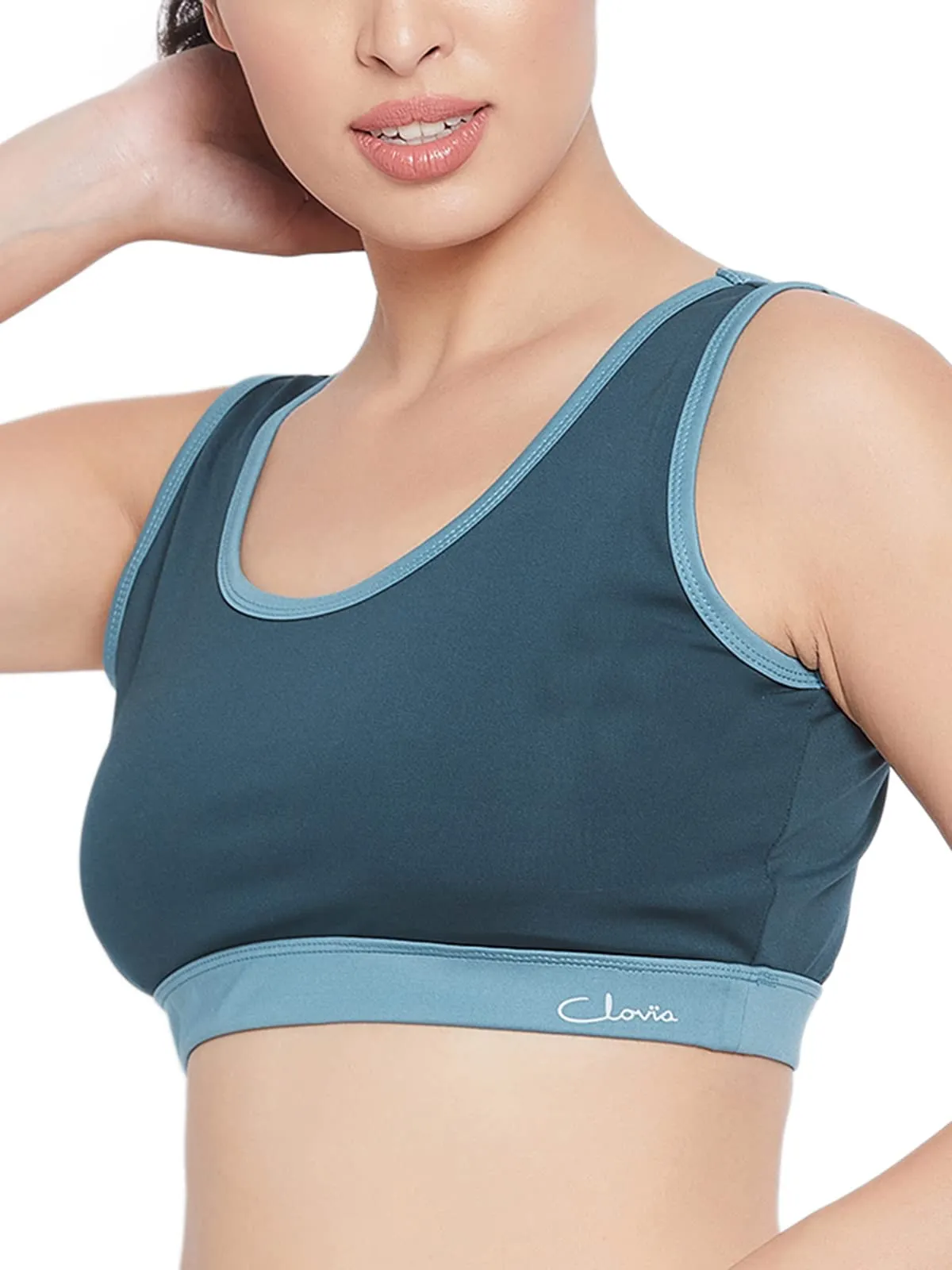 Clovia Women's Medium Impact Padded Wirefree Sports Bra (BR2321P36_Teal_L)