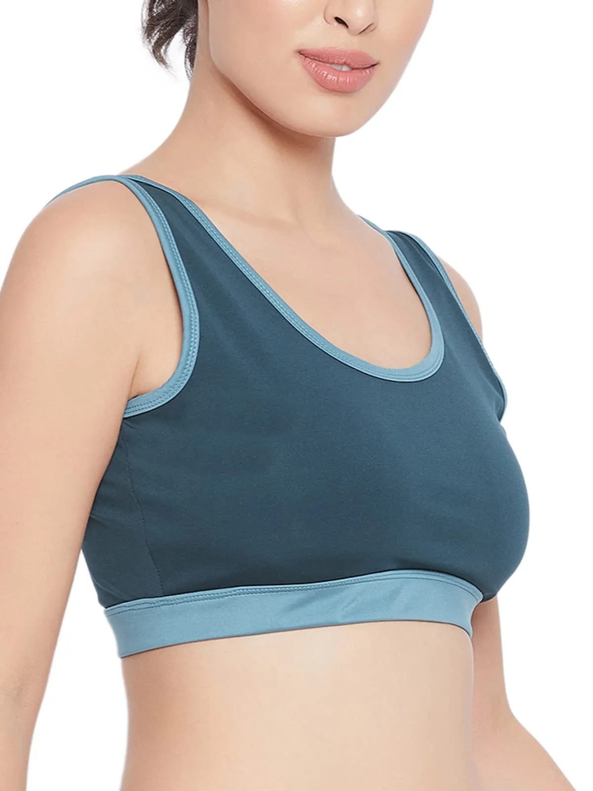 Clovia Women's Medium Impact Padded Wirefree Sports Bra (BR2321P36_Teal_L)