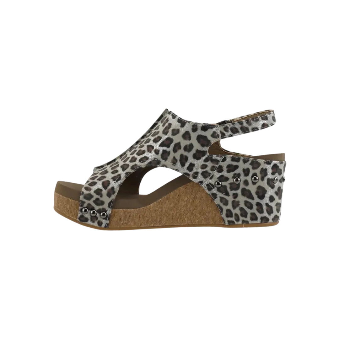 Corky's Women's Carley Metallic Leopard Wedge Silver Casual Sandals