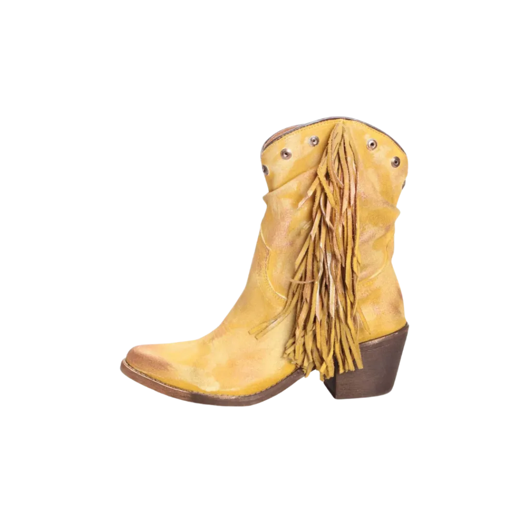 Corral Boots Women's Yellow Stud And Fringe Ankle Boots