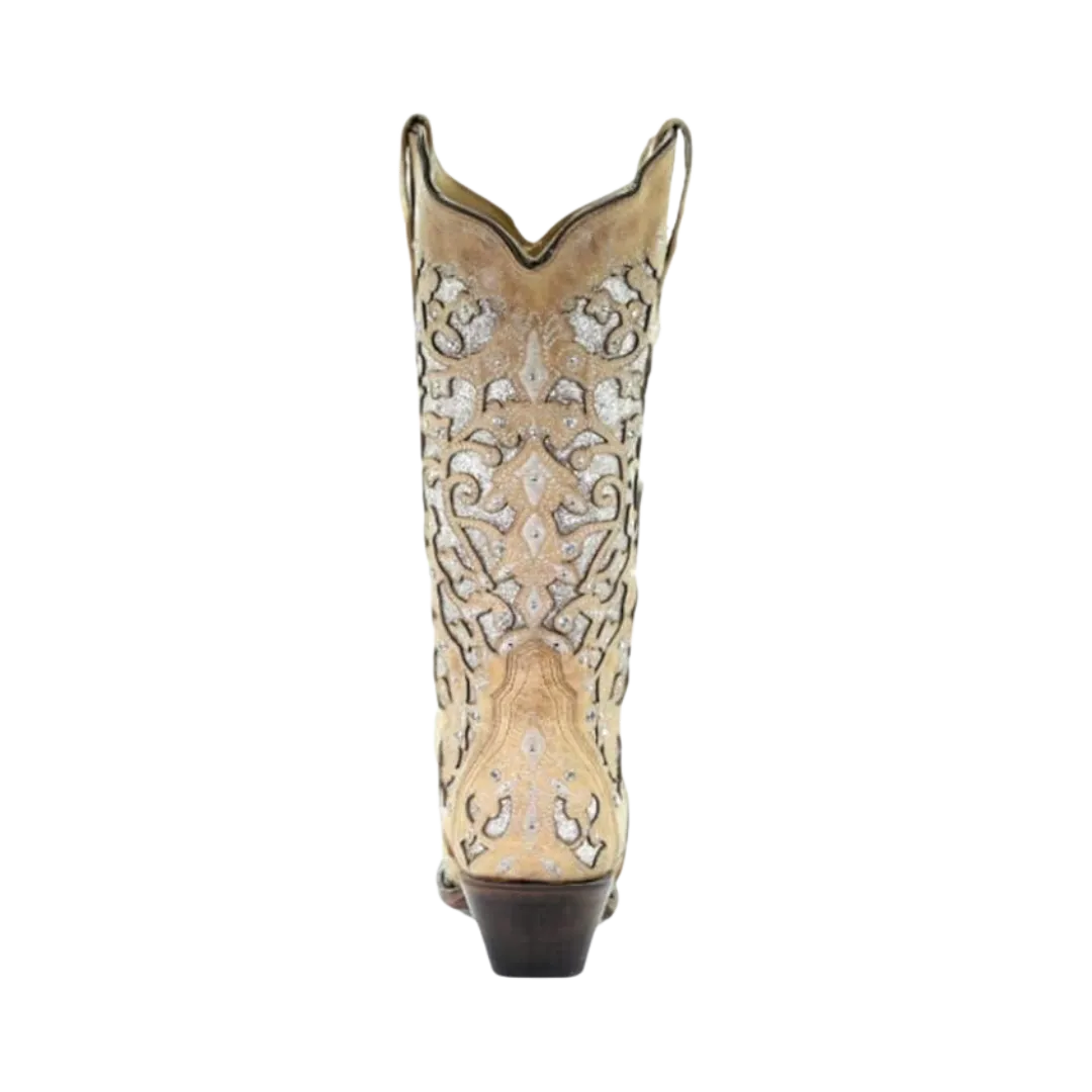 Corral Women's Glitter Inlay Embroidery Studs and Crystals Beige Boots