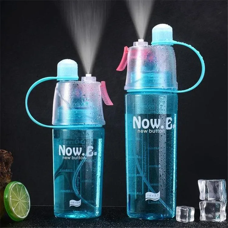 Creative Spray Water Bottle Sports Bottle Portable With Lid Summer Hydration Beauty Plastic Cup, Size:600 ML(Black)