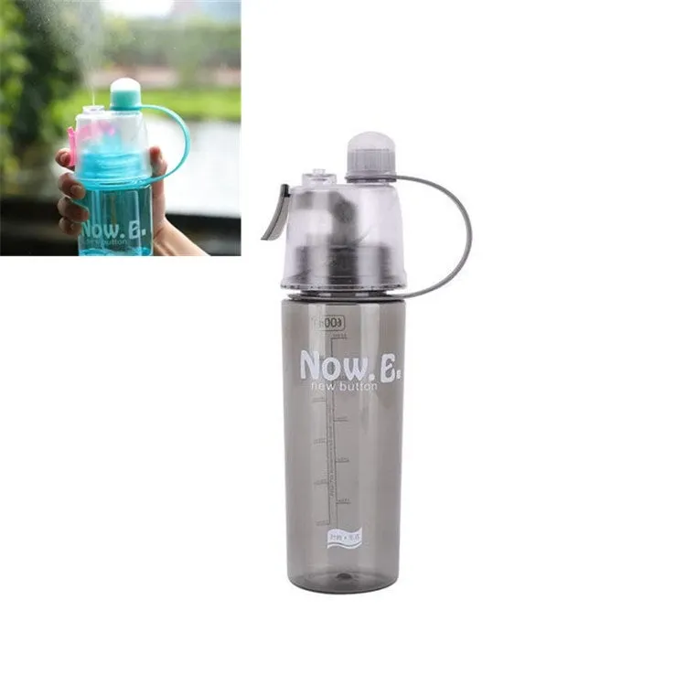 Creative Spray Water Bottle Sports Bottle Portable With Lid Summer Hydration Beauty Plastic Cup, Size:600 ML(Black)