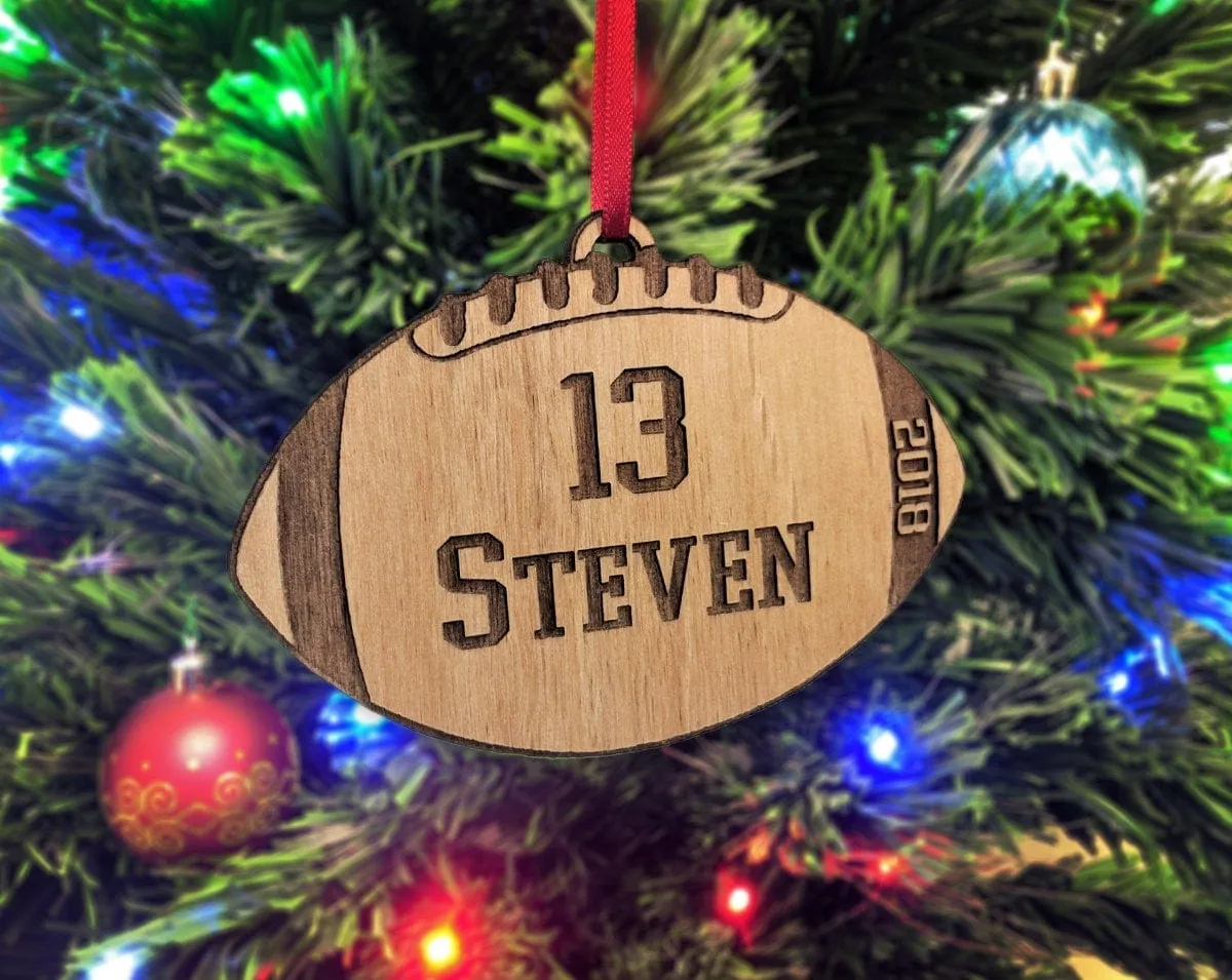 Custom Football Laser Engraved Wood Christmas Ornament Sport Mom Football Dad Coach Gift for Sports Player Team Gifts for Men Women Kids